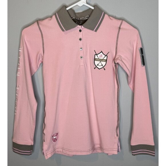 Goode rider Youth Girls Champion Polo Long Sleeve Shirt 12 Pink Equestrian - Picture 1 of 11